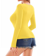 MANGOPOP Deep V-Neck Long-Sleeve Slim Fitted Top - Yellow