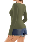 MANGOPOP Deep V-Neck Long-Sleeve Slim Fitted Top - Dark Brown