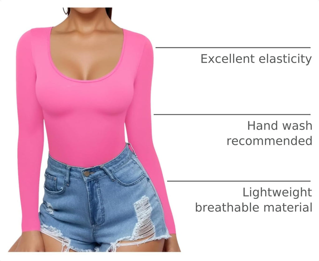 MANGOPOP Scoop Neck Long-Sleeve Slim-Fit Top - Blush