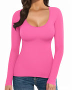 MANGOPOP Scoop Neck Long-Sleeve Slim-Fit Top - Blush