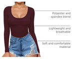 MANGOPOP Scoop Neck Long-Sleeve Slim-Fit Top - Burgundy