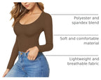 MANGOPOP Scoop Neck Long-Sleeve Slim-Fit Top - Coffee