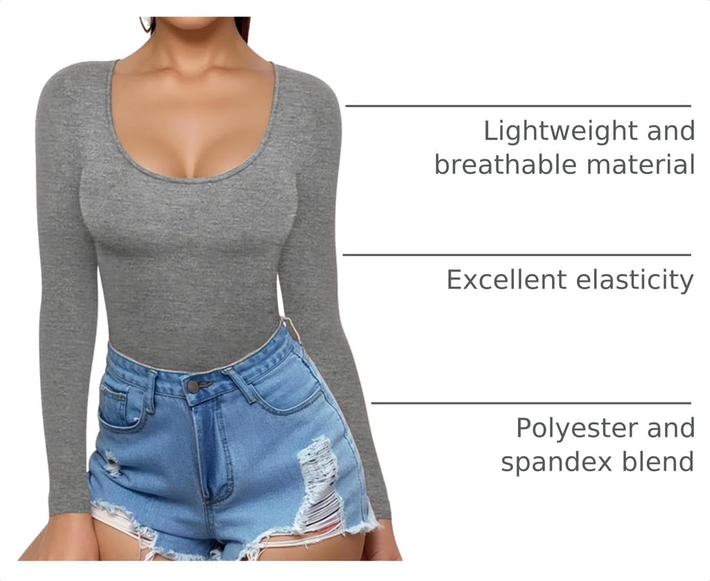 MANGOPOP Scoop Neck Long-Sleeve Slim-Fit Top - Dark Heather Grey
