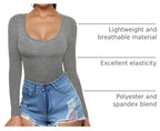 MANGOPOP Scoop Neck Long-Sleeve Slim-Fit Top - Dark Heather Grey