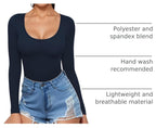 MANGOPOP Scoop Neck Long-Sleeve Slim-Fit Top - Deep Blue