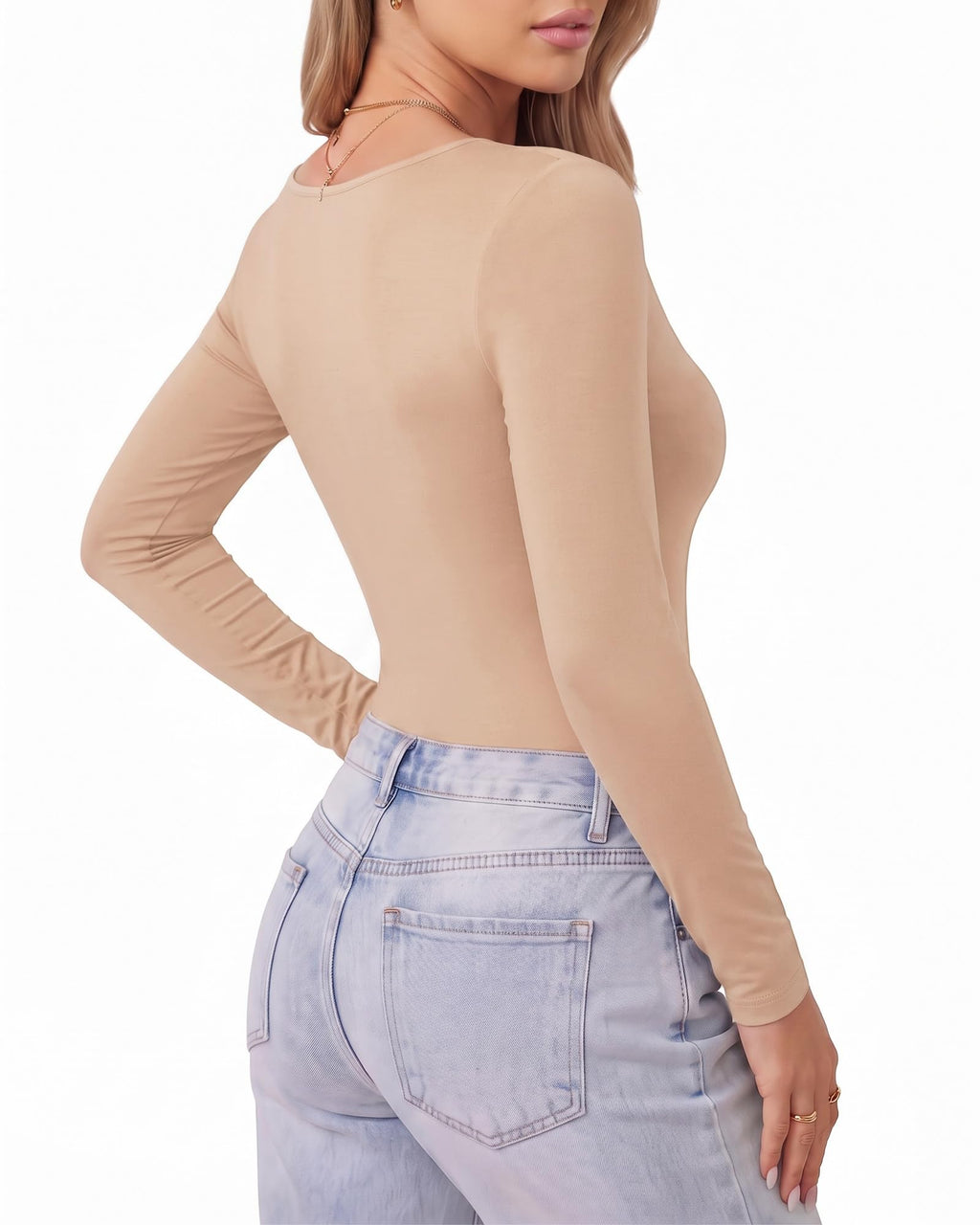 MANGOPOP Scoop Neck Long-Sleeve Slim-Fit Top - Light Camel