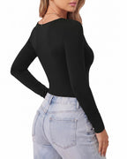 MANGOPOP Scoop Neck Long-Sleeve Slim-Fit Top - Black