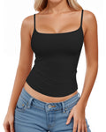 MANGOPOP Womens Tank Tops Square Neck Spaghetti Strap Cami Double Lined Sleeveless Crop Top Sexy Shirts