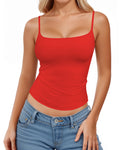 MANGOPOP Womens Tank Tops Square Neck Spaghetti Strap Cami Double Lined Sleeveless Crop Top Sexy Shirts