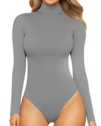 MANGOPOP Women's Mock Turtle Neck Long Sleeve Tops Bodysuit Jumpsuit