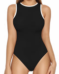 MANGOPOP Tank Contrast Racerback Halter Bodysuit Black