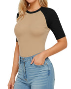 MANGOPOP Half-Sleeve Crew Neck & Raglan Bodysuit Black Apricot Raglan