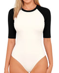 MANGOPOP Half-Sleeve Crew Neck & Raglan Bodysuit Black White Raglan