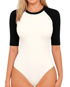 MANGOPOP Half-Sleeve Crew Neck & Raglan Bodysuit Black White Raglan