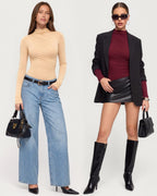 MANGOPOP Mock Neck Ruched Long-Sleeve Bodysuit Nude