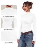MANGOPOP Mock Neck Ruched Long-Sleeve Bodysuit White