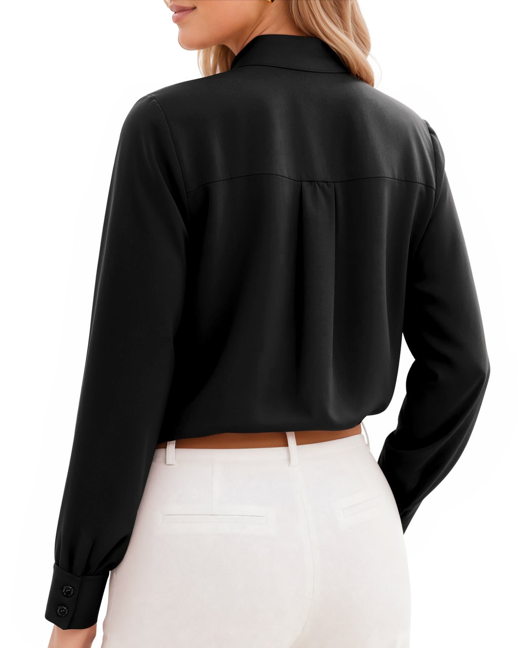MANGOPOP Bow Tie Neck Long-Sleeve Bodysuit Black