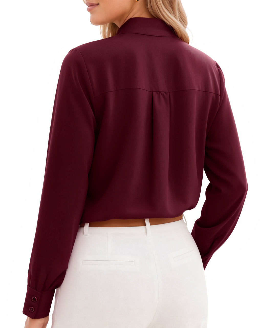 MANGOPOP Bow Tie Neck Long-Sleeve Bodysuit Burgundy