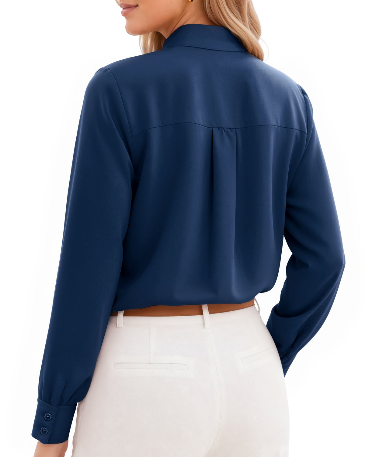 MANGOPOP Bow Tie Neck Long-Sleeve Bodysuit Navy Blue