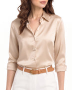 MANGOPOP Button-Down Long-Sleeve Collared Bodysuit Apricot 2