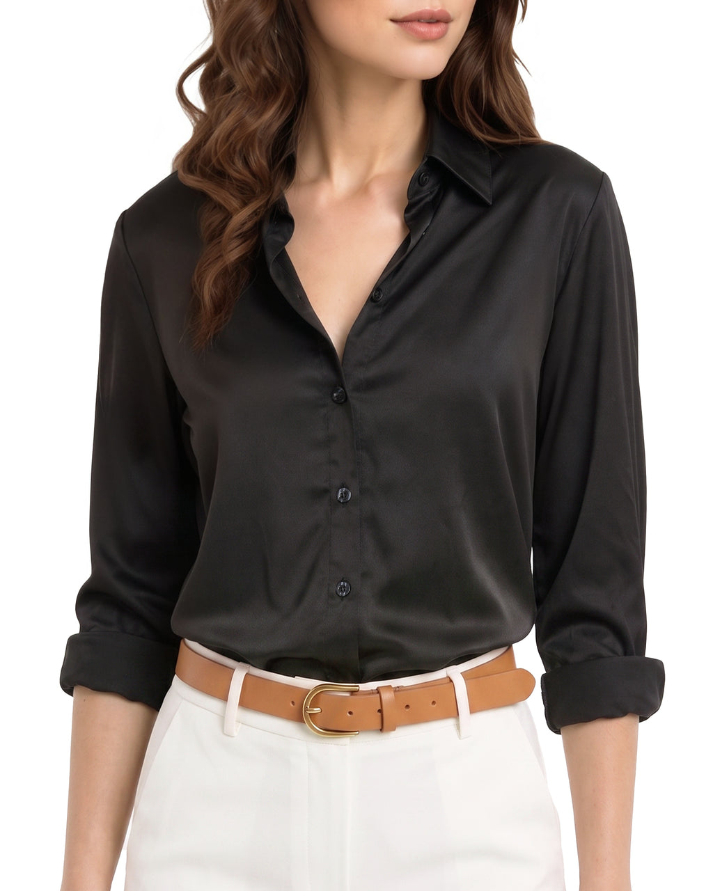MANGOPOP Button-Down Long-Sleeve Collared Bodysuit Black 2