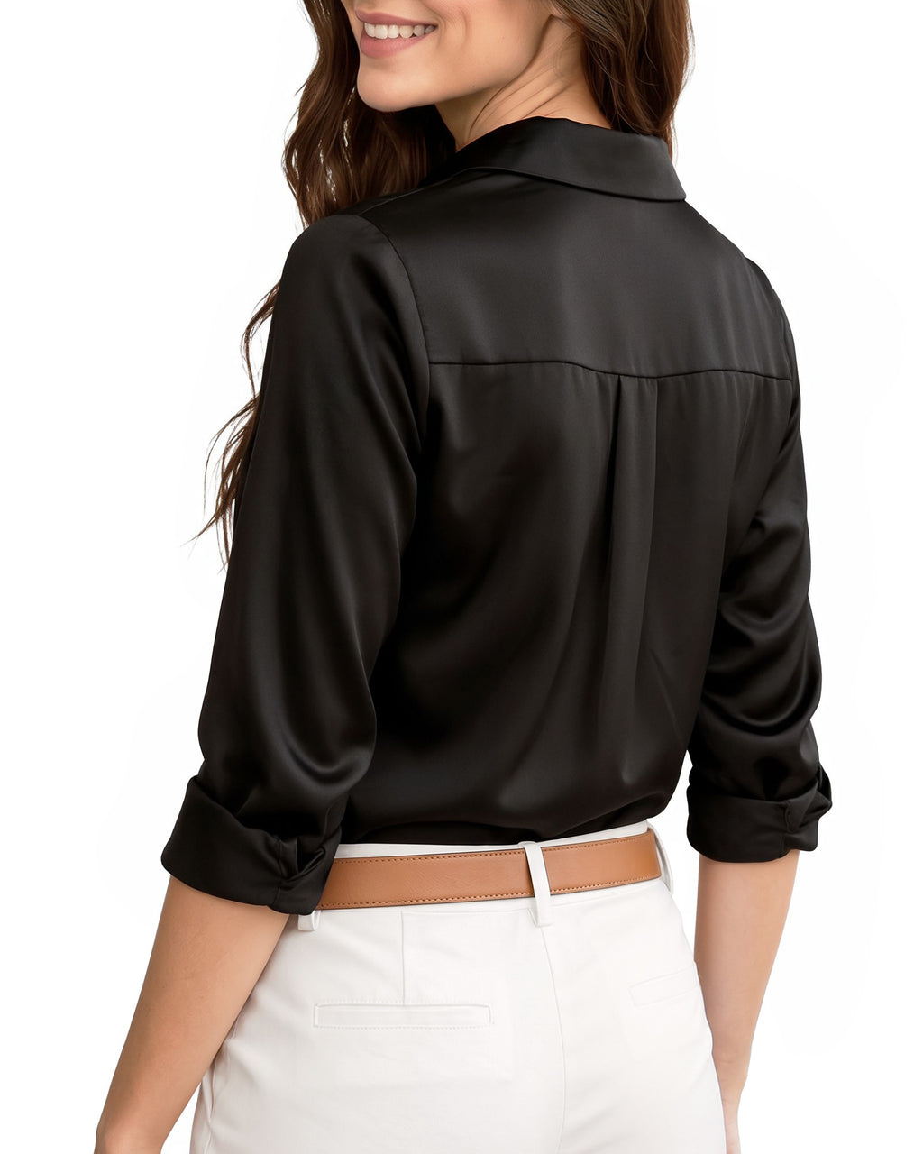 MANGOPOP Button-Down Long-Sleeve Collared Bodysuit Black 3