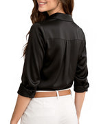 MANGOPOP Button-Down Long-Sleeve Collared Bodysuit Black 3