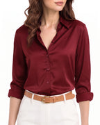 MANGOPOP Button-Down Long-Sleeve Collared Bodysuit Burgundy 2