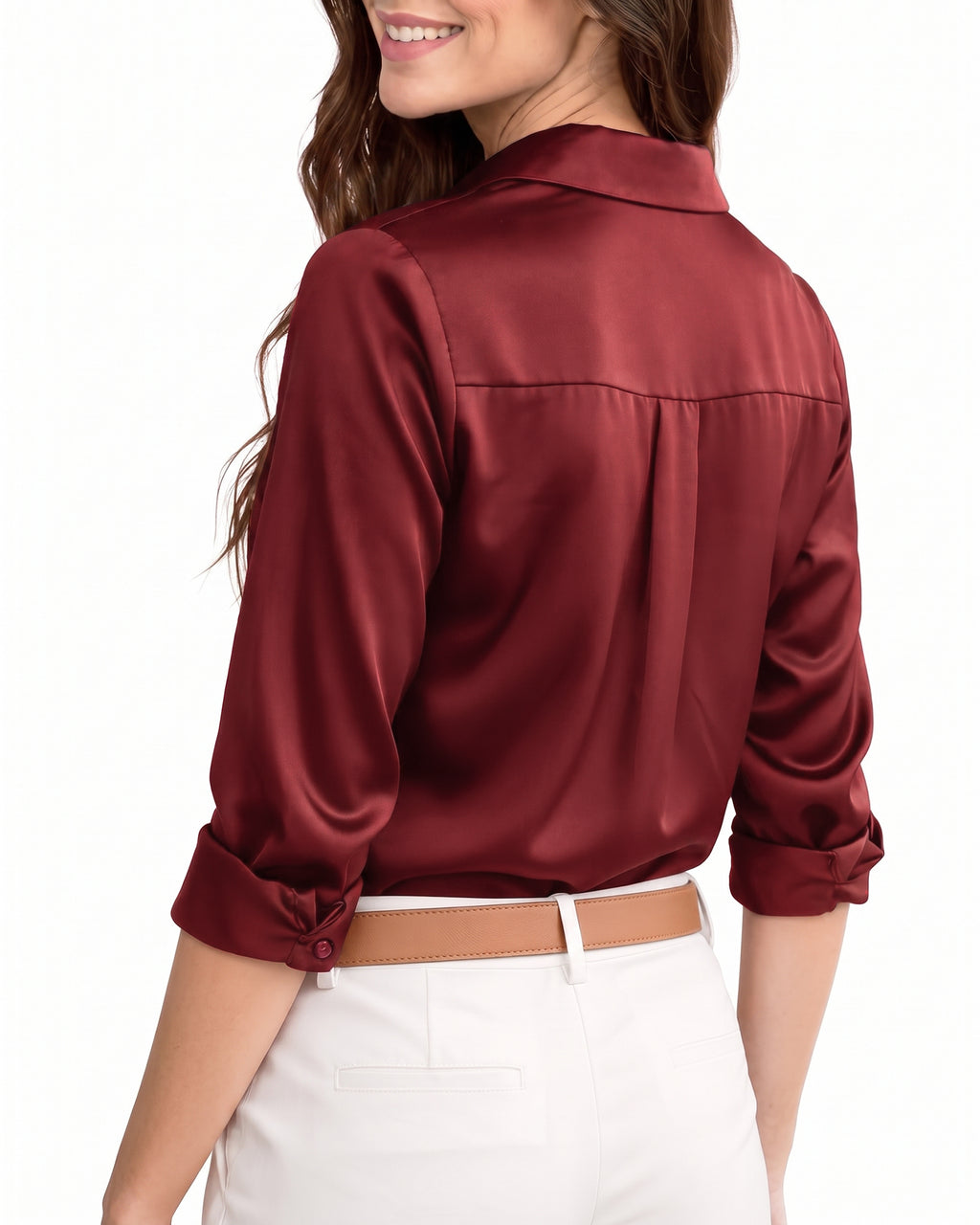 MANGOPOP Button-Down Long-Sleeve Collared Bodysuit Burgundy 3