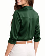 MANGOPOP Button-Down Long-Sleeve Collared Bodysuit Dark Green 3