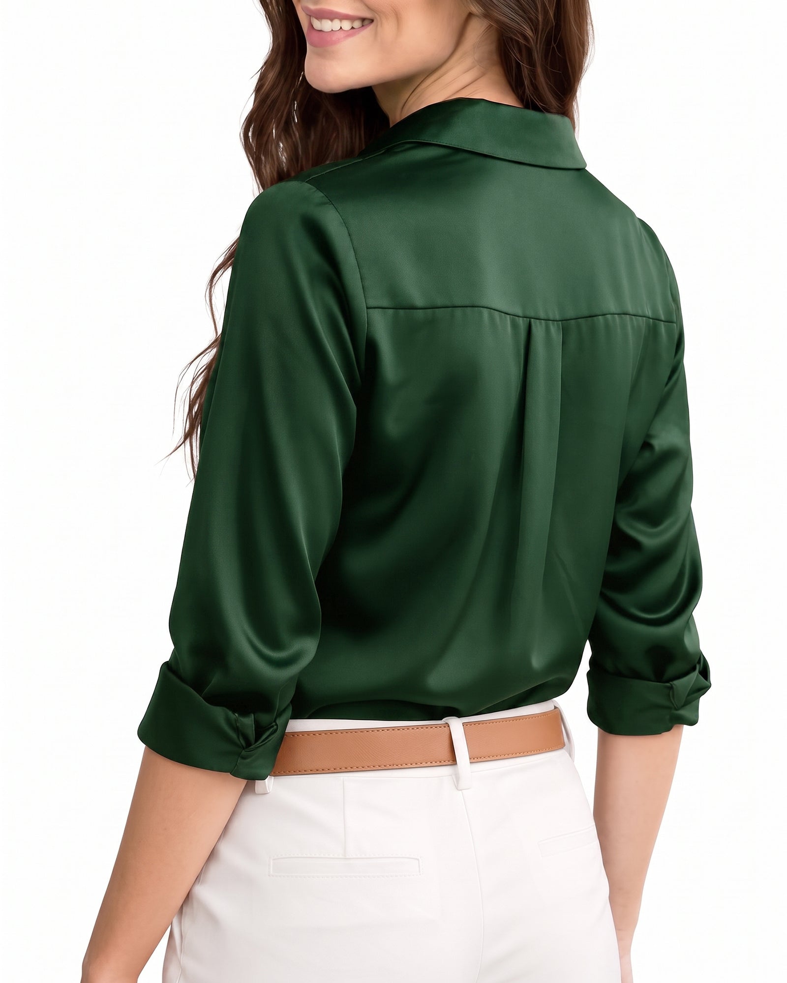 MANGOPOP Button-Down Long-Sleeve Collared Bodysuit Dark Green 3