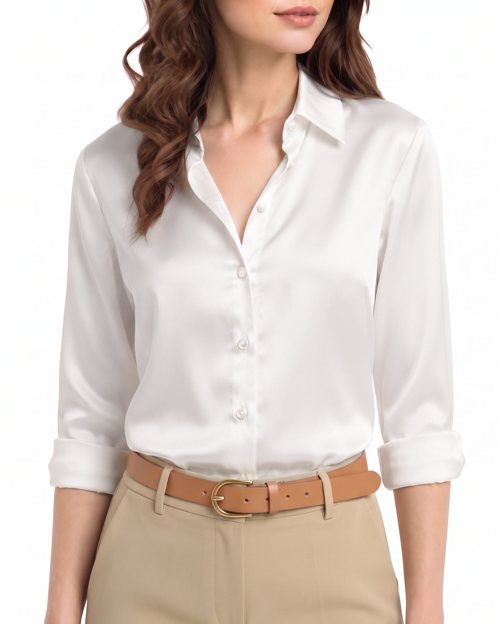 MANGOPOP Button-Down Long-Sleeve Collared Bodysuit White 2