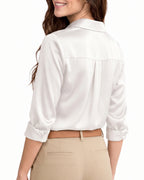 MANGOPOP Button-Down Long-Sleeve Collared Bodysuit White 3