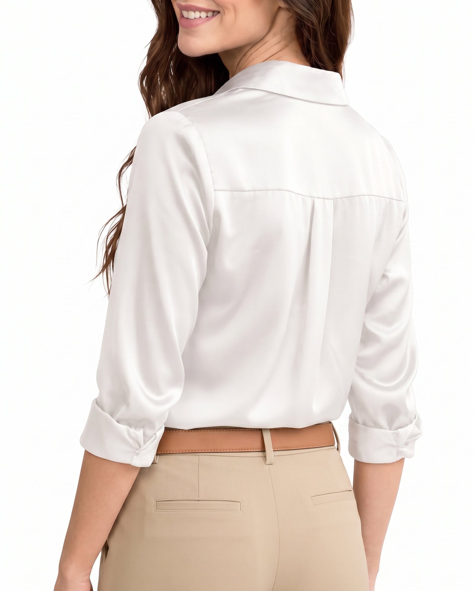 MANGOPOP Button-Down Long-Sleeve Collared Bodysuit White 3