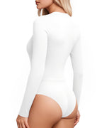 MANGOPOP Wrap V-Neck Ruched Long-Sleeve Bodysuit White