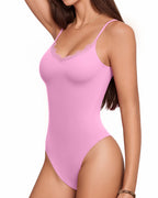 MANGOPOP Lace V-Neck Double Lined Adjustable Cami Bodysuit Lace Pink
