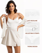 MANGOPOP Lace V-Neck Double Lined Adjustable Cami Bodysuit Lace White
