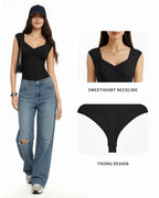 MANGOPOP Sweetheart Neckline Sleeveless Tank Bodysuit Black
