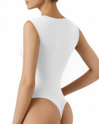 MANGOPOP Sweetheart Neckline Sleeveless Tank Bodysuit White