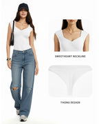 MANGOPOP Sweetheart Neckline Sleeveless Tank Bodysuit White