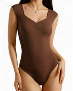 MANGOPOP Sweetheart Neckline Sleeveless Tank Bodysuit Coffee