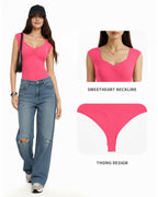 MANGOPOP Sweetheart Neckline Sleeveless Tank Bodysuit Pink