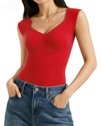 MANGOPOP Sweetheart Neckline Sleeveless Tank Bodysuit Red