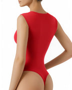 MANGOPOP Sweetheart Neckline Sleeveless Tank Bodysuit Red
