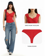 MANGOPOP Sweetheart Neckline Sleeveless Tank Bodysuit Red
