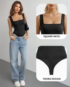 MANGOPOP Square Neck Backless Tank Bodysuit Black