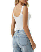 MANGOPOP Square Neck Backless Tank Bodysuit White