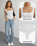 MANGOPOP Square Neck Backless Tank Bodysuit White