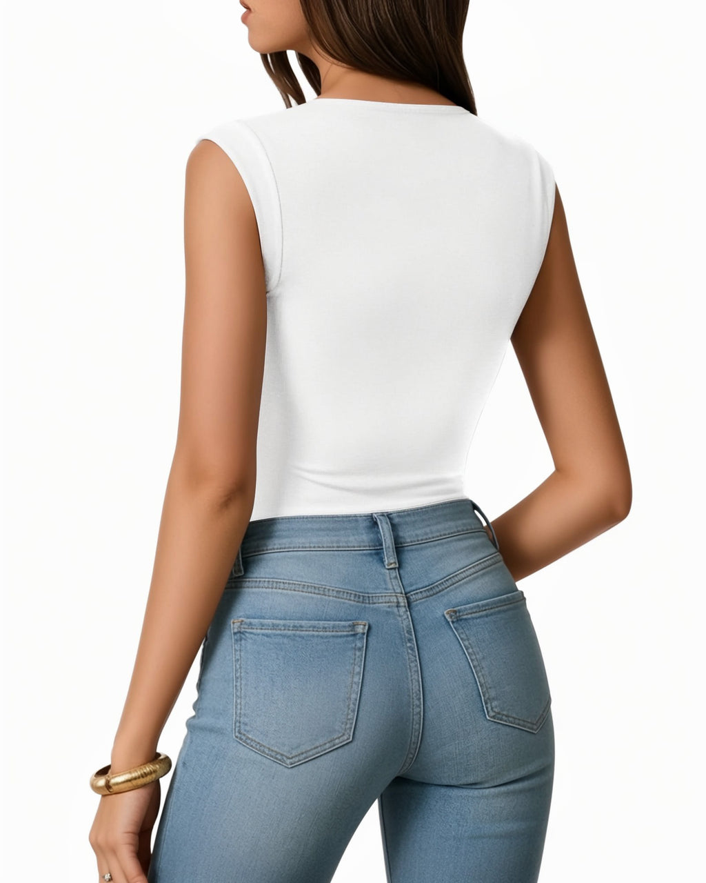 MANGOPOP Boat Neck Double Lined Cap Sleeve Bodysuit White