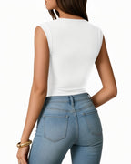 MANGOPOP Boat Neck Double Lined Cap Sleeve Bodysuit White